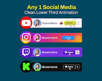 Geanimeerde YouTube-abonneerknop| Social Media Follow Button Stream-overlay voor Instagram, TikTok, Twitch, Kick, X, Discord, Patreon