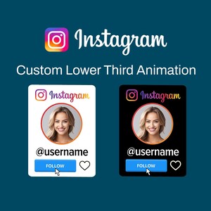 Custom Animated Instagram Follow Pop-Up Overlay | Black & White Theme Lower Thirds with Sound Effects + Transparent Background for Videos