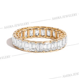 Emerald Cut Eternity Band, Moissanite Wedding Band, Statement Ring, Eternity Ring, Emerald Bezel Set Wedding Band, Gift For Mom, Bridal Ring