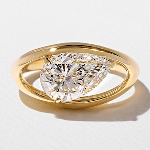 1.95CT Pear Moissanite Solitaire Ring, Split Shank Wedding Ring, 14K Gold Moissanite Ring, Gold Engagement Ring For Women, Proposal Ring