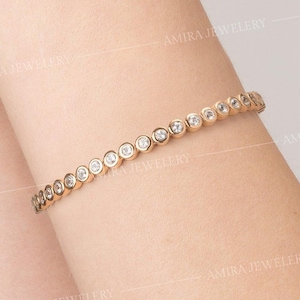 Round Diamond Bezel Tennis Bracelet, Gold Tennis Bracelet, Gold Dainty Diamond Bracelet, Minimalist Bracelet, Gift for Her