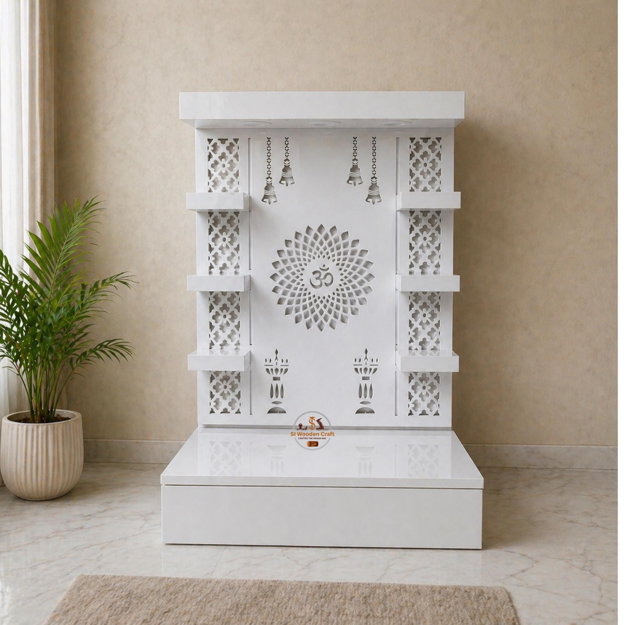 Modern Wooden Home Temple | Hindu Pooja Mandir Shelf for Small ...