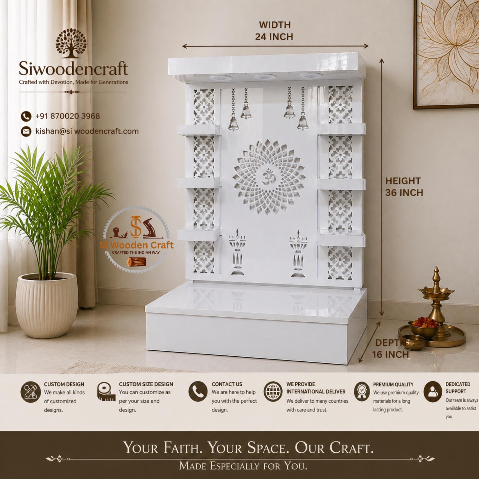 Modern Wooden Home Temple | Hindu Pooja Mandir Shelf for Small ...