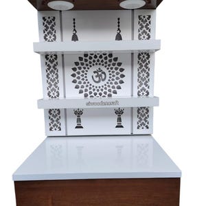 Customized Wooden Pooja Temple White Brown LED Light for Home and Office|Home Temple|Puja Mandir|Wall Hanging & Table Top Home Mandir /