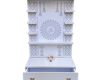 Wooden Pooja Mandir with LED Lighting, Traditional Hindu Shrine, Home Office Temple, MDF Decor