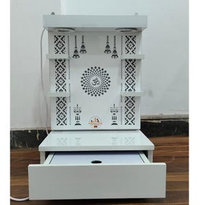Customized Wooden Pooja Temple White LED Light for Home and Office|Home Temple|Puja Mandir|Wall Hanging & Table Top Home Mandir /