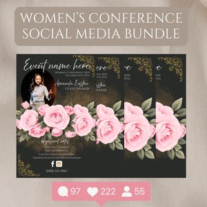 Women&#39;s Retreat Flyer, Women&#39;s Meeting Conference Flyer, Guest Speaker, Pink Floral Event, Networking Celebration, Editable Canva Template
