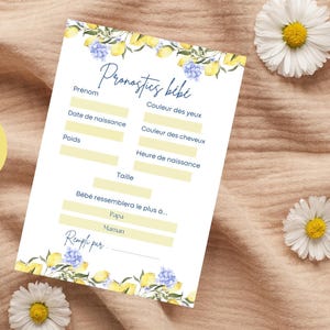 Carte pronostics bébé à imprimer – Jeu baby shower, gender reveal, naissance – Fichier PDF à télécharger