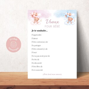 Carte vœux pour bébé à imprimer – Souvenir baby shower, gender reveal, naissance – Fichier PDF à télécharger