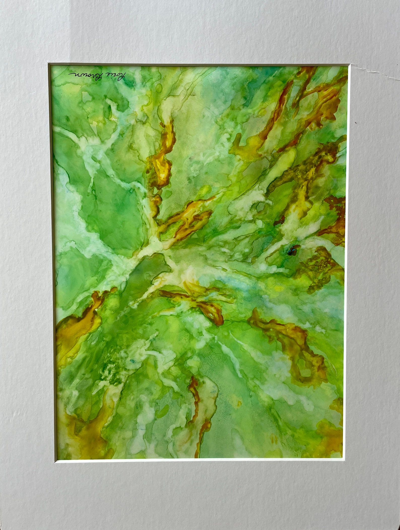 Marble Veins Original Watercolor Abstract Painting Matted 14 X Etsy