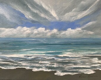 Original Acrylic on Canvas 8 X 10 Seascape Beach Ocean Summer Clouds Nature Coastal Tropical