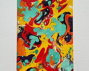 Colorful Abstract Original Acrylic Marbling Painting 5 X 7  mATTED 8 x 10