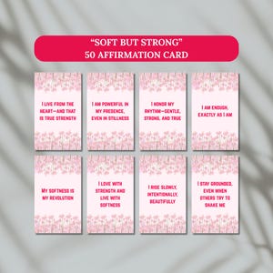 Conjunto de 50 cartas de afirmação suaves, mas fortes, para impressão, com 50 cartas de afirmação positivas e motivacionais, download instantâneo