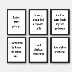Gratitude Inspirational Motivational Quote Poster Wall Art Decor Set of 6 Printable, Inspirational Quotes Poster, Home Decor, Office Decor