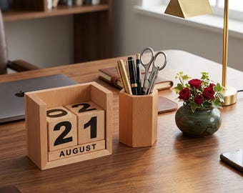Calendario da scrivania perpetuo in legno - Visualizzazione riutilizzabile delle date a blocchi