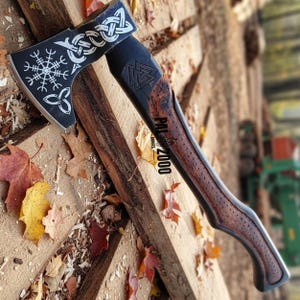 Handmade Carbon Steel Viking Battle Axe, Forged Tomahawk with Wooden Handle