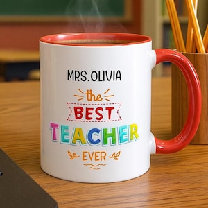 Personalized Teacher Mug: Rainbow Design, Custom Name