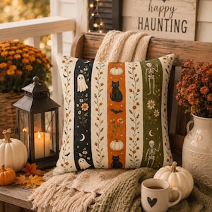 Halloween Pillow Cover Home Decor Black Cat Halloween Cushion Decoration Autumn Style Aesthetic Decor Home Accent Living Room Spooky Design image 2