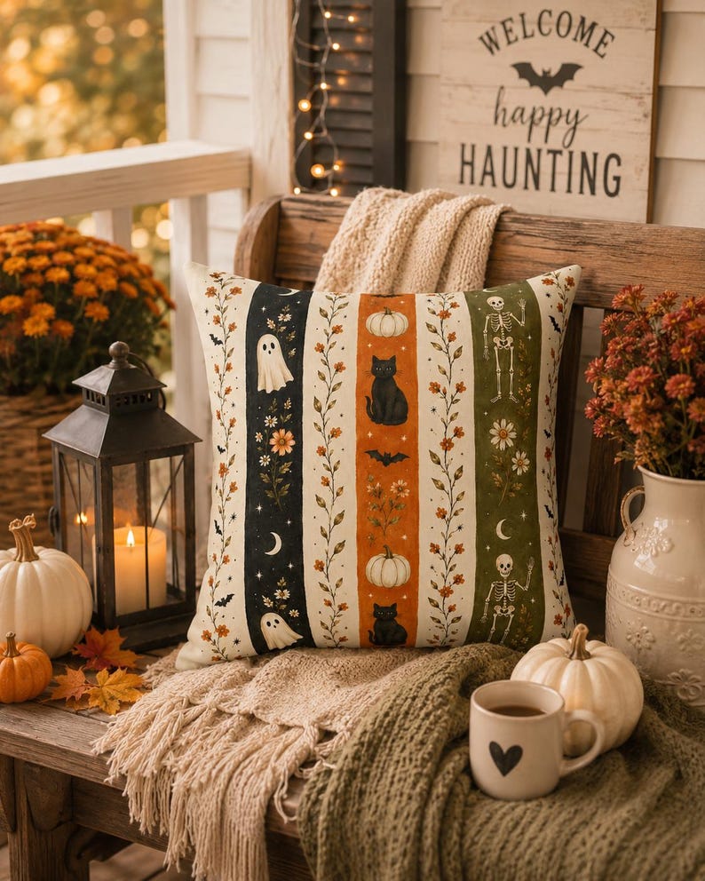 Halloween Pillow Cover Home Decor Black Cat Halloween Cushion Decoration Autumn Style Aesthetic Decor Home Accent Living Room Spooky Design image 2