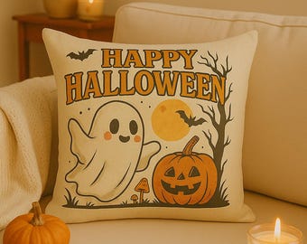 Halloween Throw Pillow Ghost Bat Cushion Cover Design Pattern Fall Living Room Decor Couch Seasonal Home Accent Spooky Pumpkin October