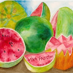 Viva Palestina (Viva La Vida-watermeloen) Frida Kahlo | Aquarel | Gratis Palestina-poster | Weersta onderdrukking | Vrij Gaza | Digitale download