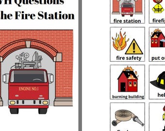 Preguntas de WH en la primera estación, actividad de lenguaje imprimible, libro adaptado, educación especial, terapia del habla, ayudantes comunitarios