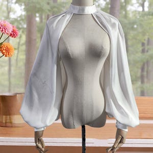 Soft Satin Chiffon Halter Neck Sleeves Removable Sleeves for Wedding Dress Ivory Puff Sleeves Bridal Cover Up Supports Custom Color/Size