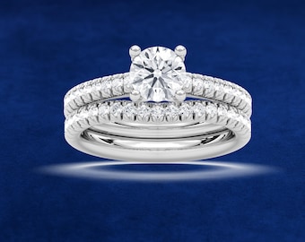 Anillo de compromiso minimalista con pavé de diamantes redondos cultivados en laboratorio de 1 quilates