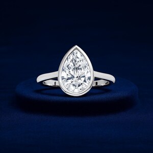2 CT Pear Cut Lab Grown Diamond Ring |  Bezel Setting | Solitaire Engagement Ring  | Bezel Set Solitaire Teardrop Ring