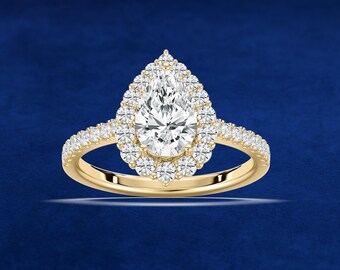 Pear Cut Moissanite Engagement Ring with Halo | Luxury Bridal Jewellery