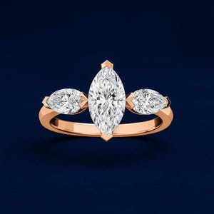 2CT Marquise Diamond Ring | 1CT IGI Certified D VVS2 Center | Lab Grown 3 Stone Ring