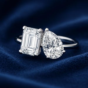 2.50 CT Lab Grown Diamond Toi et Moi Ring – Emerald & Pear Cut | White Gold | Modern Engagement Ring | Certified