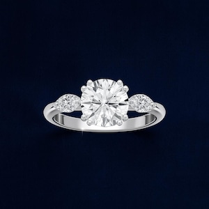 3CT Lab Grown Diamond Ring | 2CT Round + Marquise | Engagement Ring | 3 Stone Bridal Ring