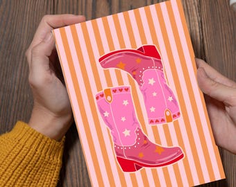 Retro Pink Cowboy Boots Poster – Western Wall Art, Country Print, Funky Cowboy Boot Decor