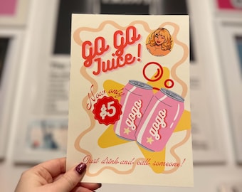 Sabrina Carpenter inspired Go Go Juice Art Print – Retro Pink Soda Ad