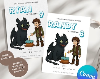 TL Dragon Birthday Invitation: Editable Canva Template/Invitation ANY AGE (Digital Download)
