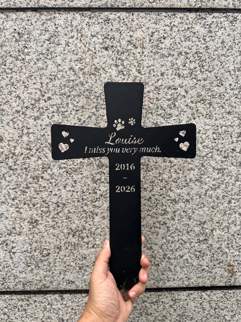 Personalized Pet Memorial Cross Stake, Custom Dog Cat Grave Marker, Metal Garden Plaque, Handmade image 8