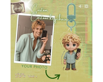 Custom Cartoon Photo Keychain, Personalized Acrylic Bag Charm