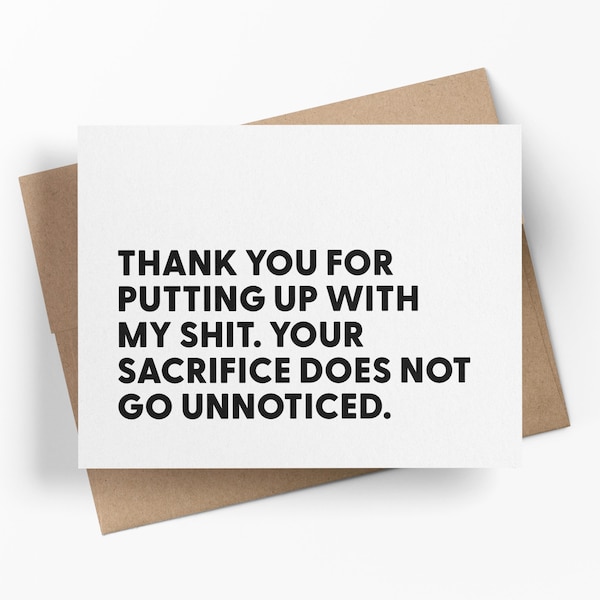 Gracias por aguantar mis tonterías / Tarjeta de agradecimiento divertida / Tarjeta de agradecimiento sarcástica para un amigo o pareja