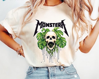Monstera Skull Shirt, Gothic Style Tee, Cool Punk Plant Gift, Botanical Shirt, Nature Skull Tshirt, Monstera Plant Print, Gift Idea For Him