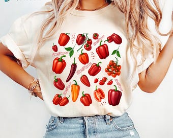 Colorful Bell Pepper Shirt, Funny Vegetable Gardening Tee, Pepper Lover Gift, Fresh Produce Graphic Shirt, Unique Foodie Fashion Top