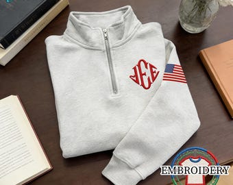Embroidered J.E.E. Epstein Quarter Zip Sweatshirt, Jeffrey Epstein Merch Gift, USA Inspired Shirt, Jeffrey JEE Monogram Meme Sweater