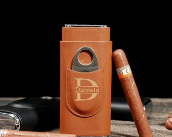Personalisierte Zigarrenetui, Leder Zigarrenhalter mit Cutter, Zigarren Reiseetui, Groomsmen Geschenke, Geschenk für Papa Ehemann Geschenk für ihn