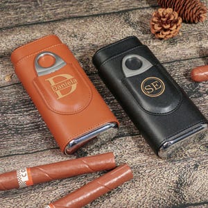 Personalized Cigar Case, Leather Cigar Holder with Cutter, Cigar Travel Case, Groomsmen Gifts, Gift for Dad Husband Gift for Him