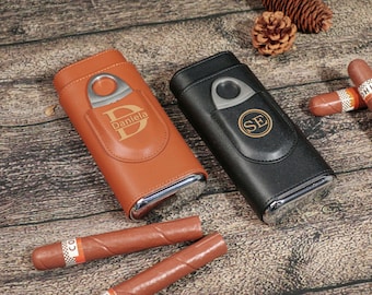 Personalisierte Zigarrenetui, Leder Zigarrenhalter mit Cutter, Zigarren Reiseetui, Groomsmen Geschenke, Geschenk für Papa Ehemann Geschenk für ihn