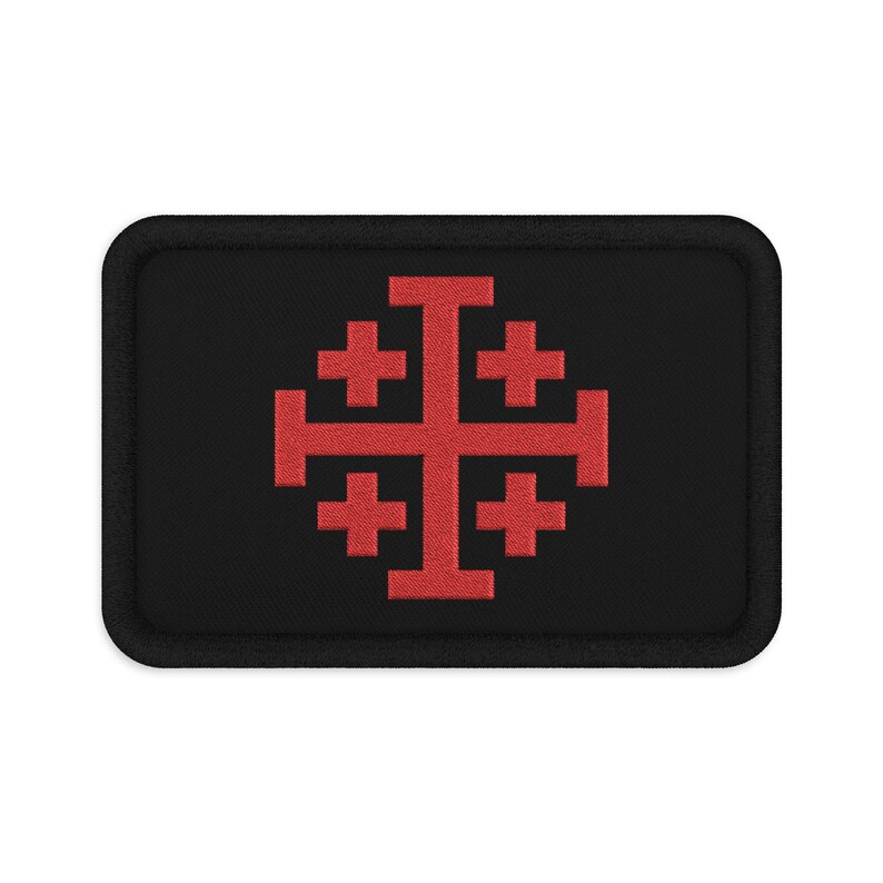 4 Cross Patch Jerusalem Cross Embroidered Patch | Red Christian Cross on Black | Iron ...