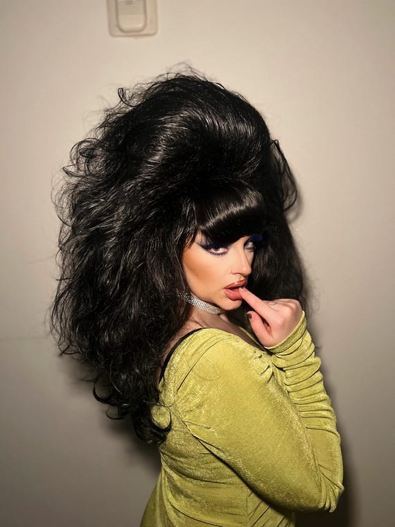VIDEO VIXEN WIG: Long, Black. Made to Order 80s Style Drag Wig