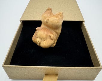 豚のセックス木製彫刻 4インチ/10 cm、豚の置物、木製置物、ホーム