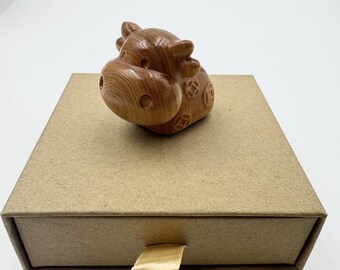 Hand Carved Wooden Bull Figurine, Home Decor Ornament
