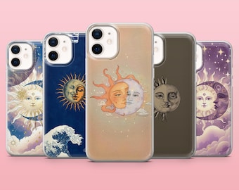 Sun and Moon Phone Case Celestial Astrology Cover for iPhone 16, 15, 14, 13, 12, Samsung S25, S24, S23FE, S22, A16, A55, A25, Pixel 9Pro, 8A